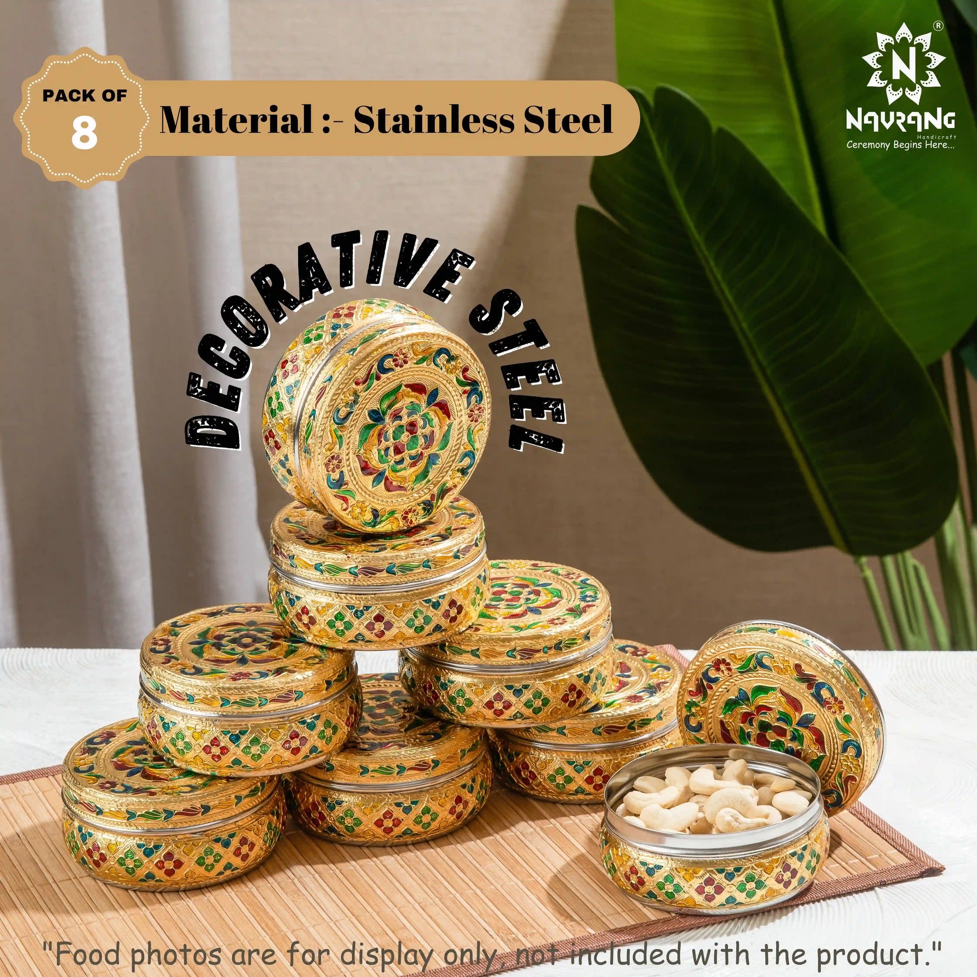 Meenakari Floral Steel Utility Container 300 ml | Decorative Kitchen Dabba