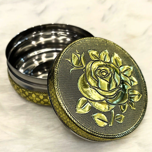 Oxidized Rose Design Steel Utility Container 250 ml | Floral Kitchen Storage