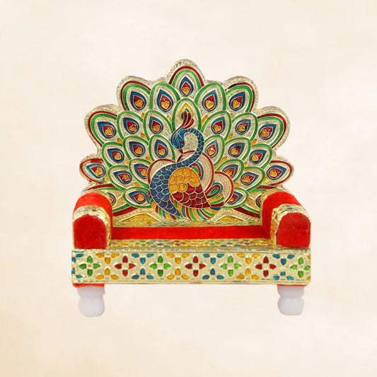 Meenakari God Singhasan Peacock Design | Decorative Pooja Mandir Throne