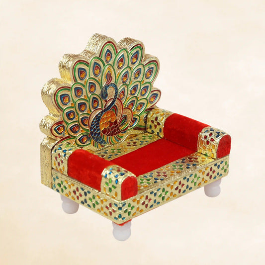 Meenakari God Singhasan Peacock Design | Decorative Pooja Mandir Throne