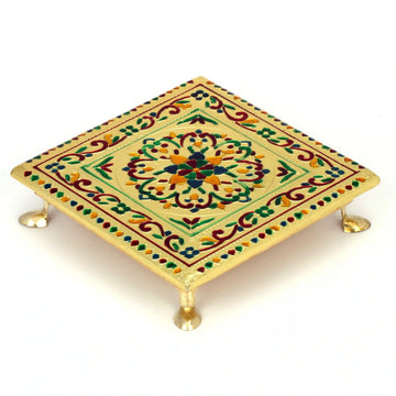 Wooden Pooja Chowki Bajot 8x8 | Traditional Handcrafted Mandir Chowki for Pooja