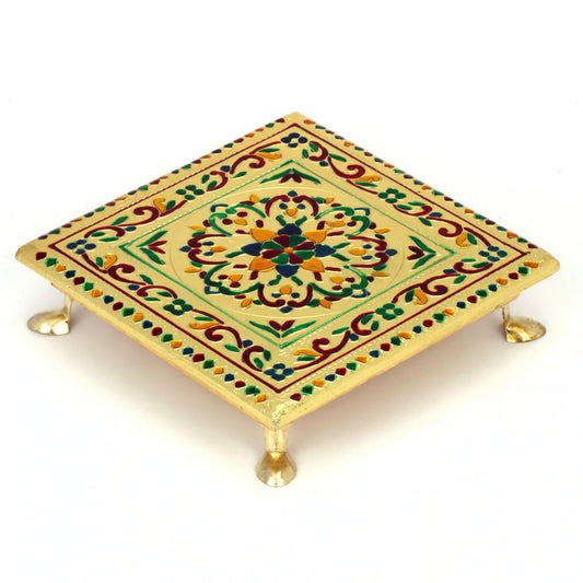 Wooden Pooja Chowki Bajot 8x8 | Traditional Handcrafted Mandir Chowki for Pooja