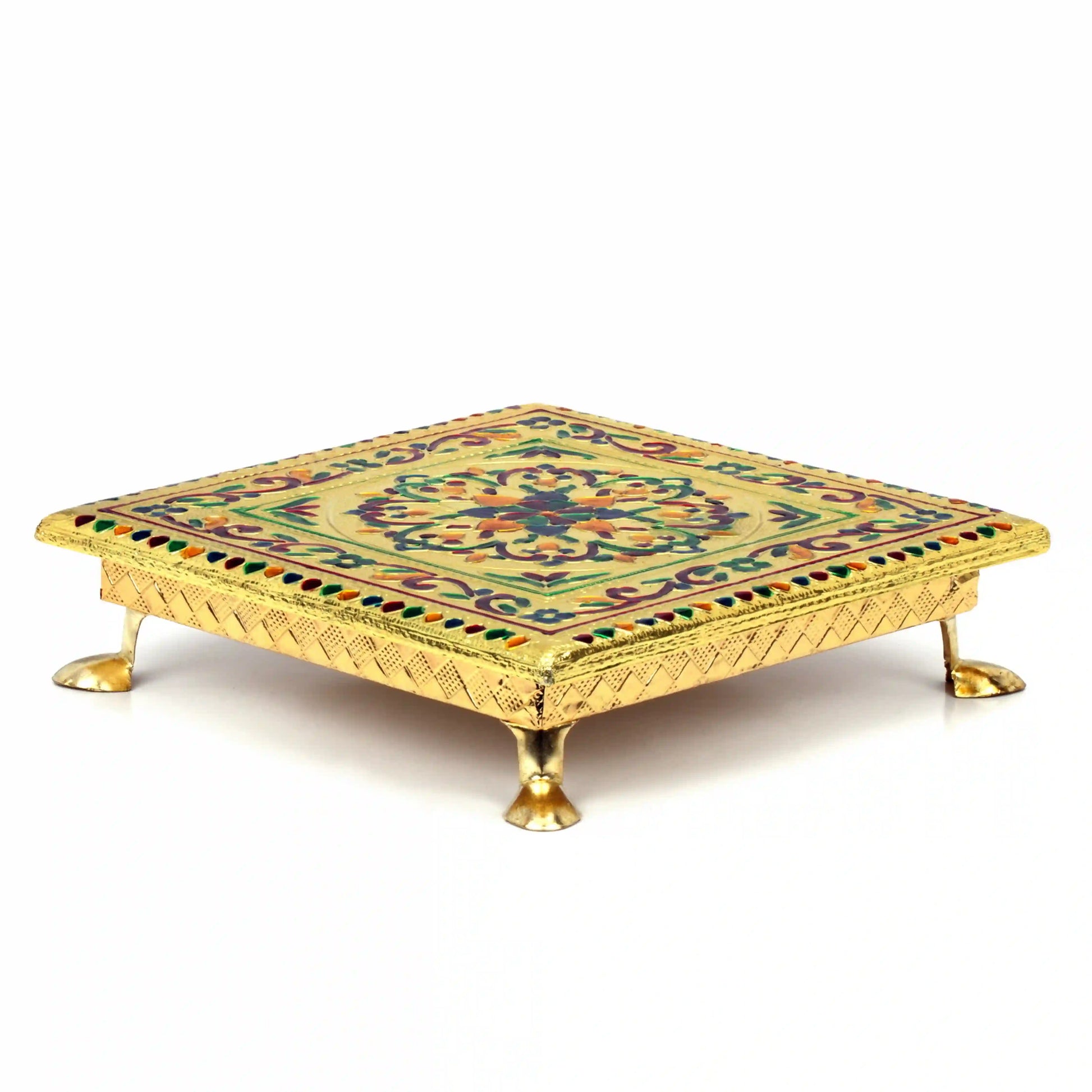 Wooden Pooja Chowki Bajot 8x8 | Traditional Handcrafted Mandir Chowki for Pooja