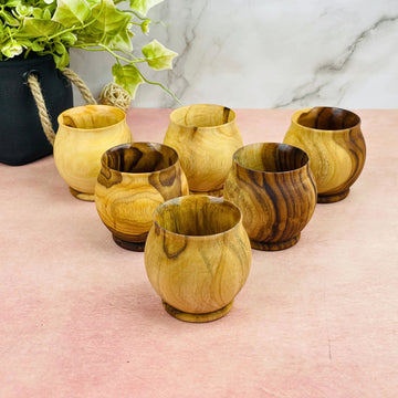 Wooden Kulhad Set of 6 | Handcrafted Teak Wood Cups for Tea, Coffee & Milk