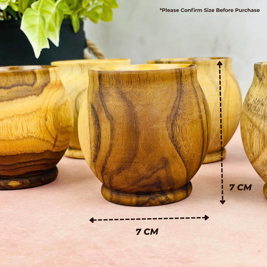 Wooden Kulhad Set of 6 | Handcrafted Teak Wood Cups for Tea, Coffee & Milk