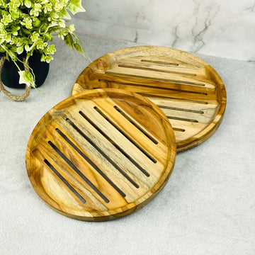 Wooden Roti Serving Plates Set of 2 | Teak Wood Chapati Plates for Dining & Table Serving