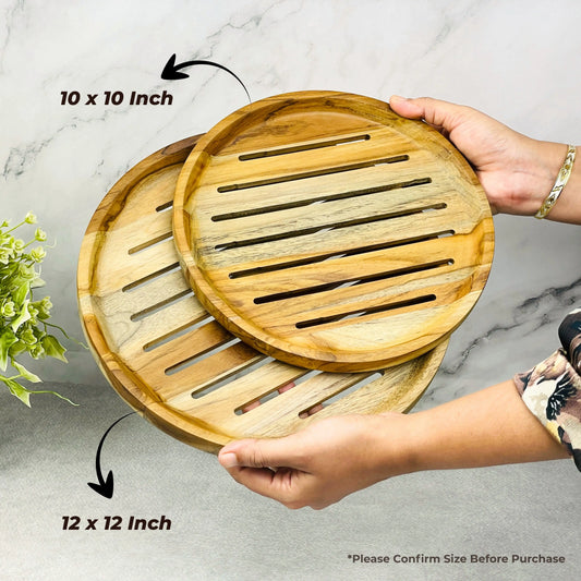 Wooden Roti Serving Plates Set of 2 | Teak Wood Chapati Plates for Dining & Table Serving