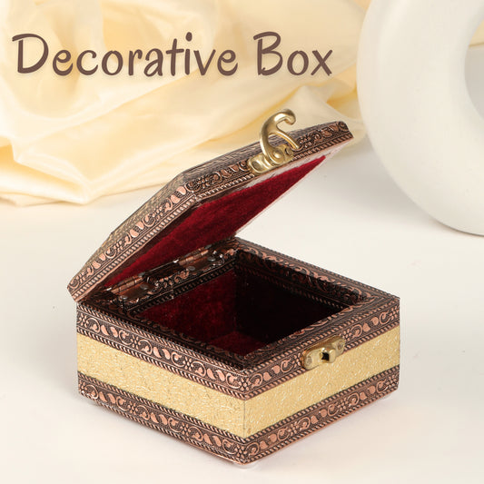 4x4 Wooden Jewellery Storage Box For Women Vanity Box Golden Trinket Box