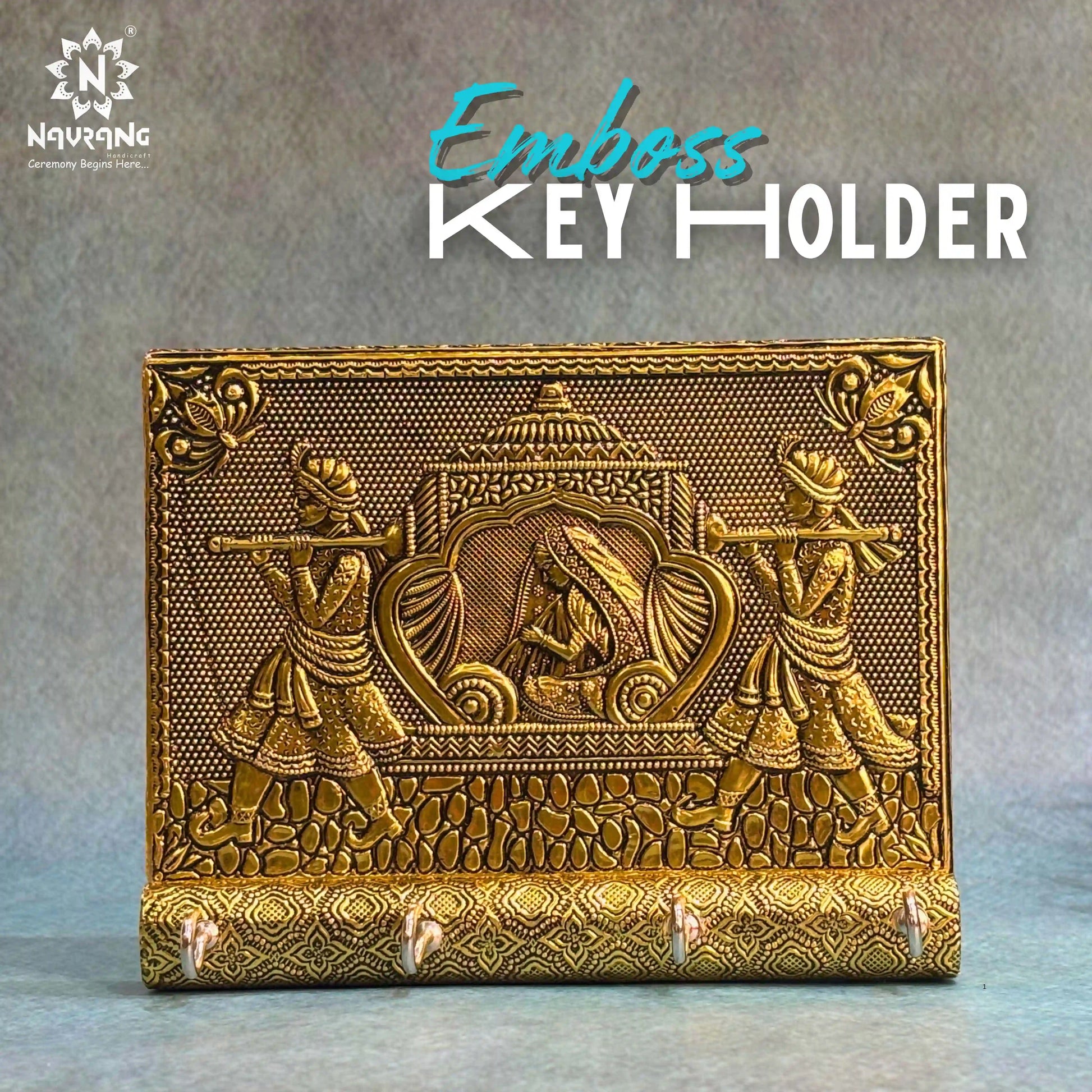 Golden Embossed Doli Key Holder 5x6 | Decorative Wooden Wall Hook for Home & Gifting