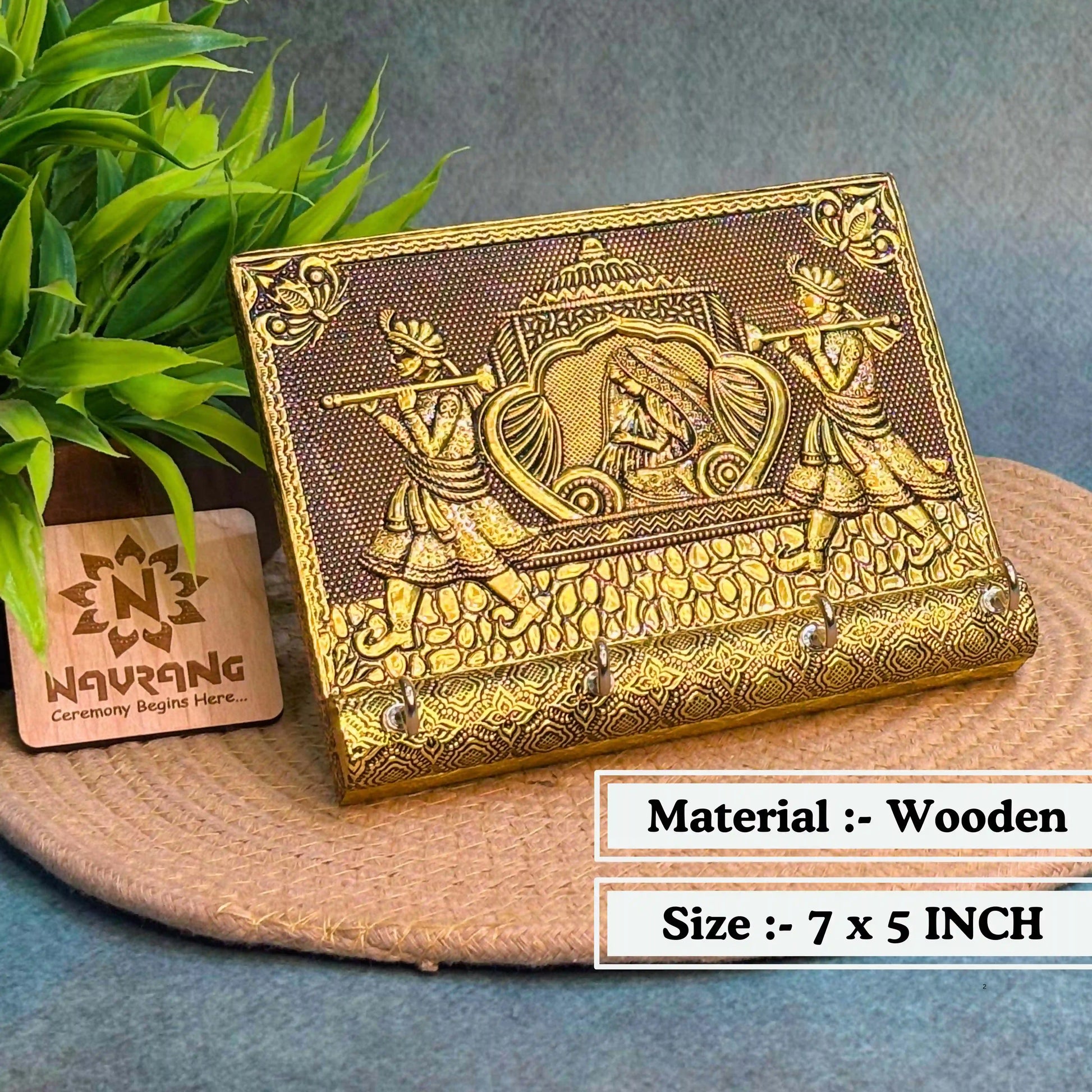 Golden Embossed Doli Key Holder 5x6 | Decorative Wooden Wall Hook for Home & Gifting