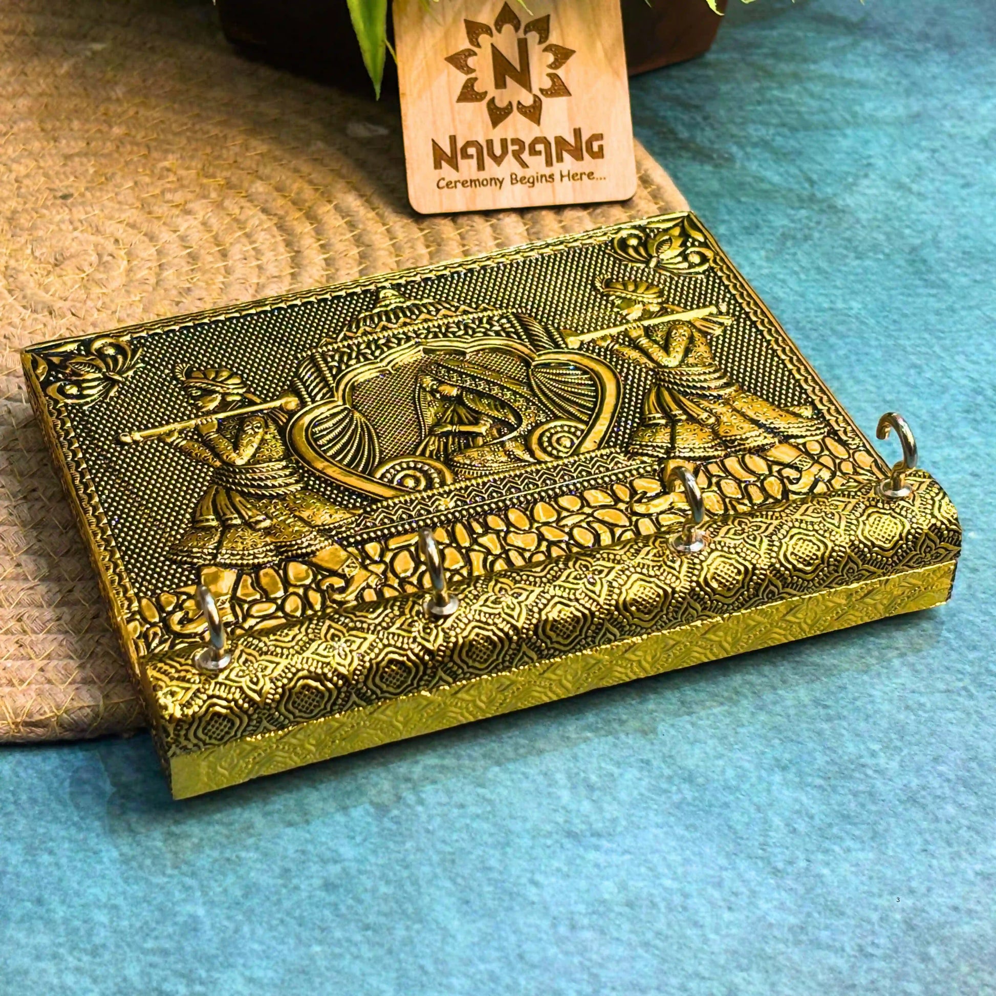 Golden Embossed Doli Key Holder 5x6 | Decorative Wooden Wall Hook for Home & Gifting
