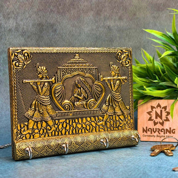 Golden Embossed Doli Key Holder 5x6 | Decorative Wooden Wall Hook for Home & Gifting