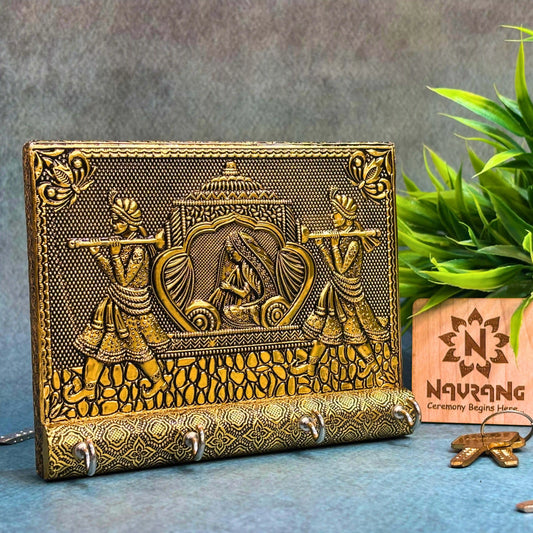Golden Embossed Doli Key Holder 5x6 | Decorative Wooden Wall Hook for Home & Gifting
