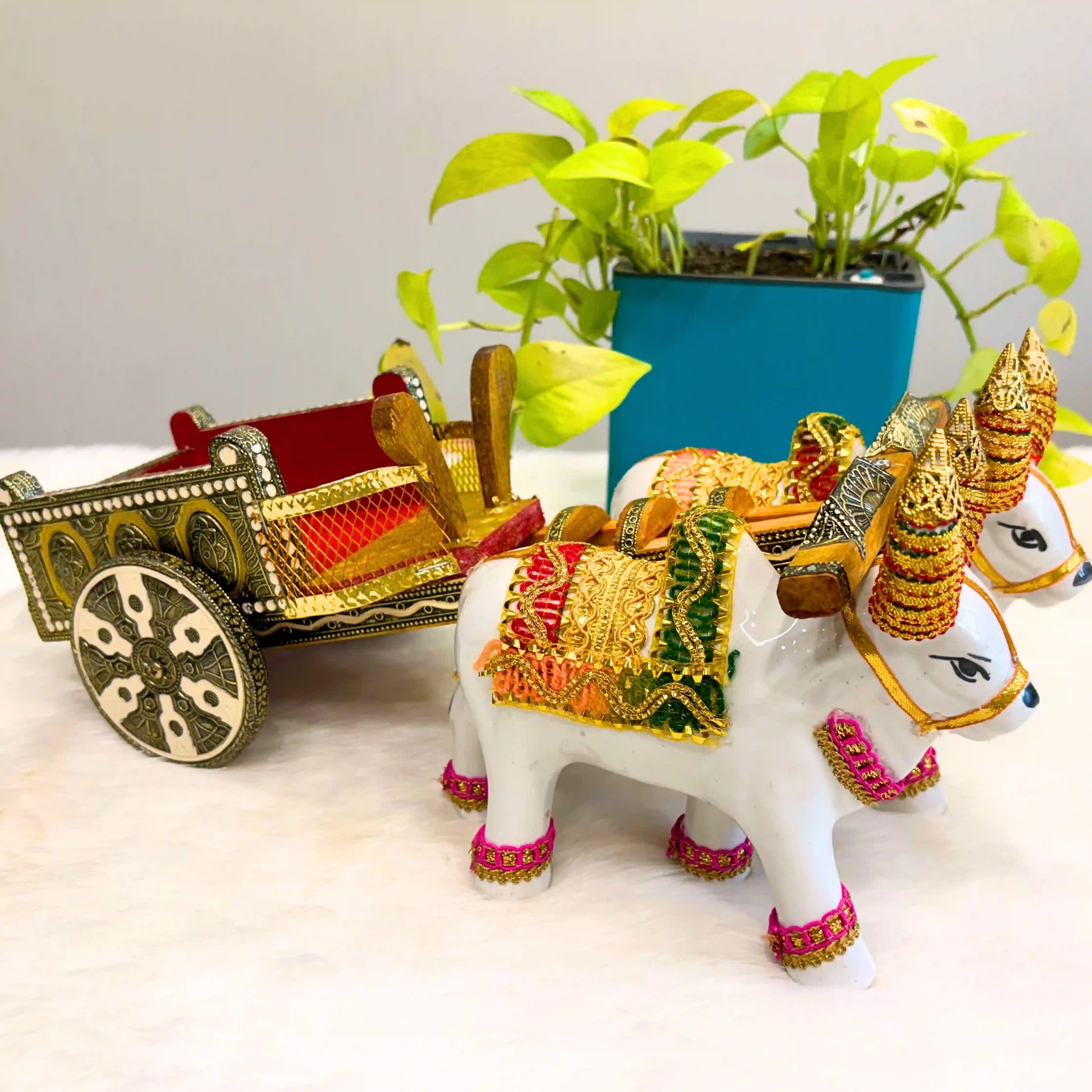 Wooden Decorative Bullock Cart Set | Rustic Handcrafted Home Decor