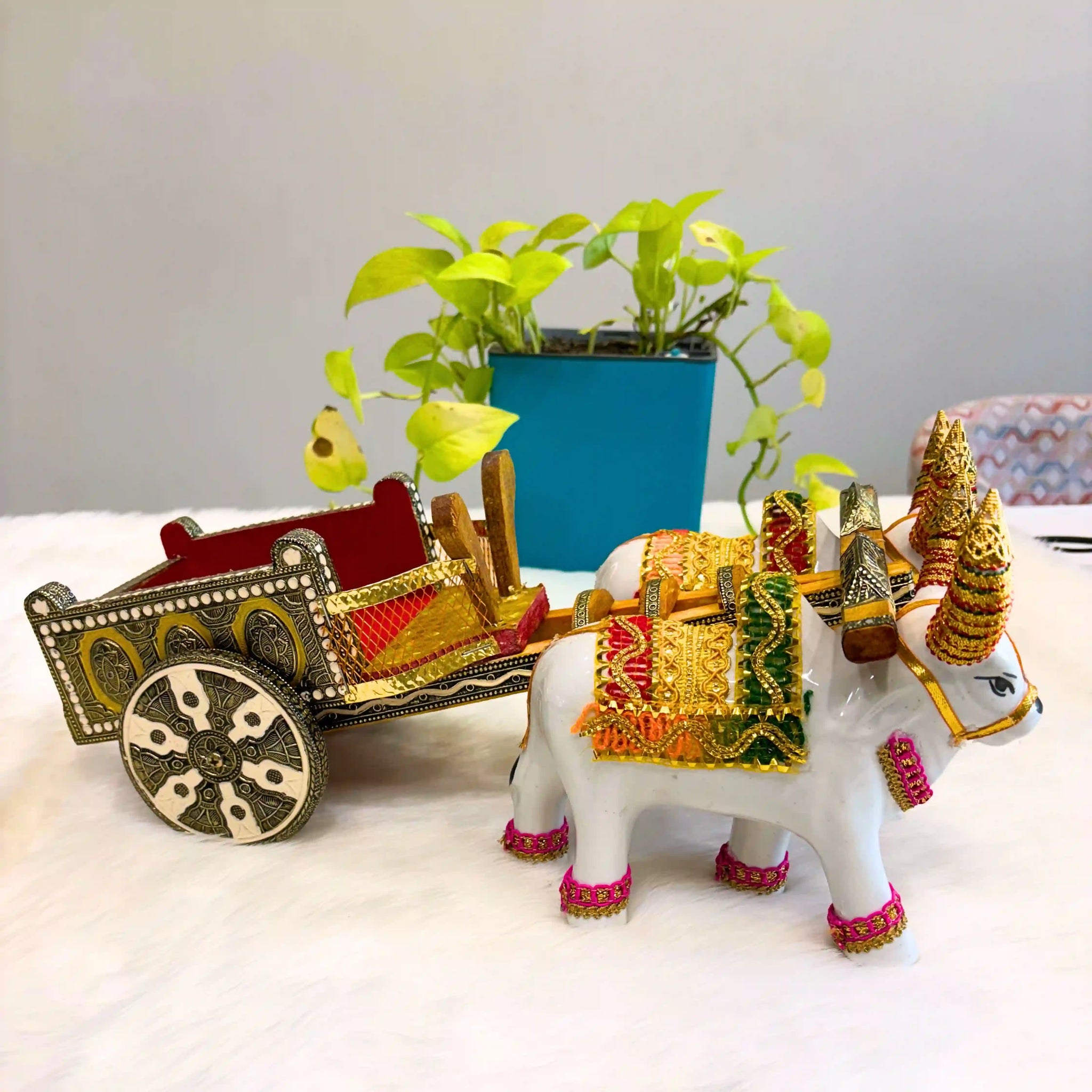 Wooden Decorative Bullock Cart Set | Rustic Handcrafted Home Decor