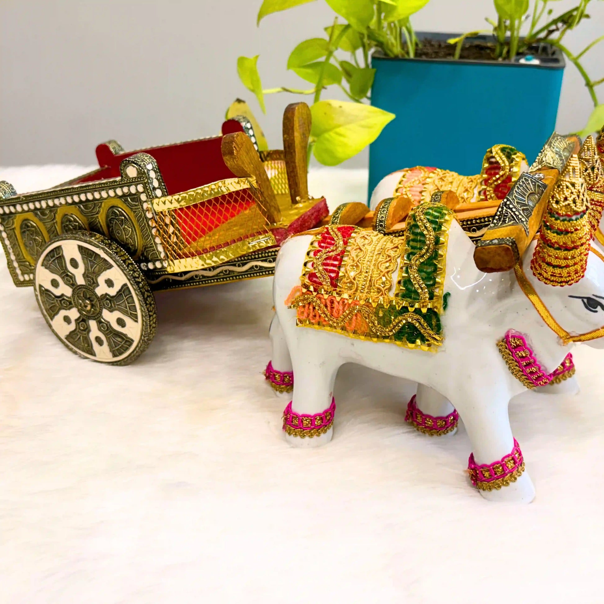 Wooden Decorative Bullock Cart Set | Rustic Handcrafted Home Decor