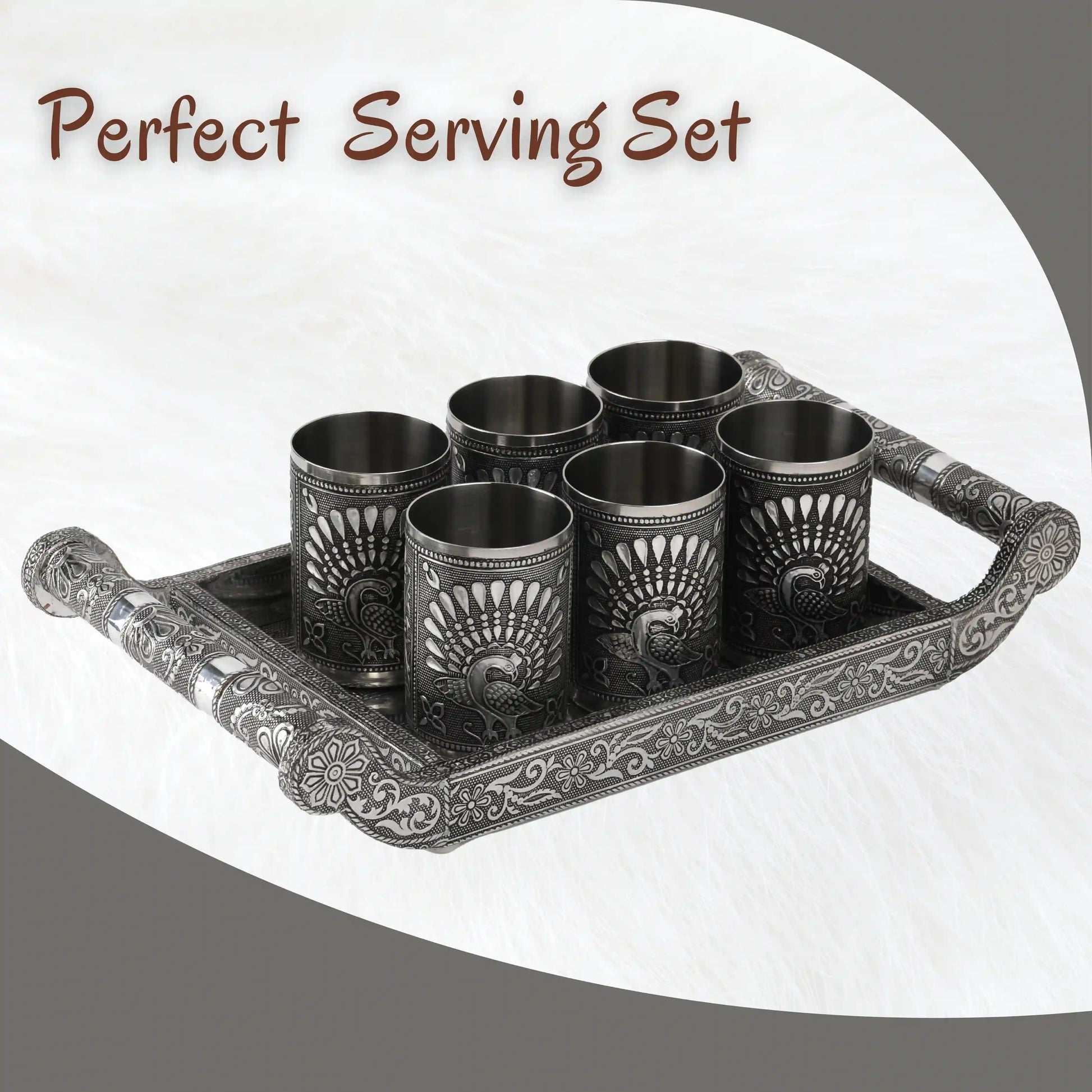 Oxidized Wooden Serving Tray | Handcrafted Glass Tray for Snacks & Drinks