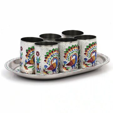 Glass Tray Set Stainless Steel | Serving Tray for Drinks & Snacks