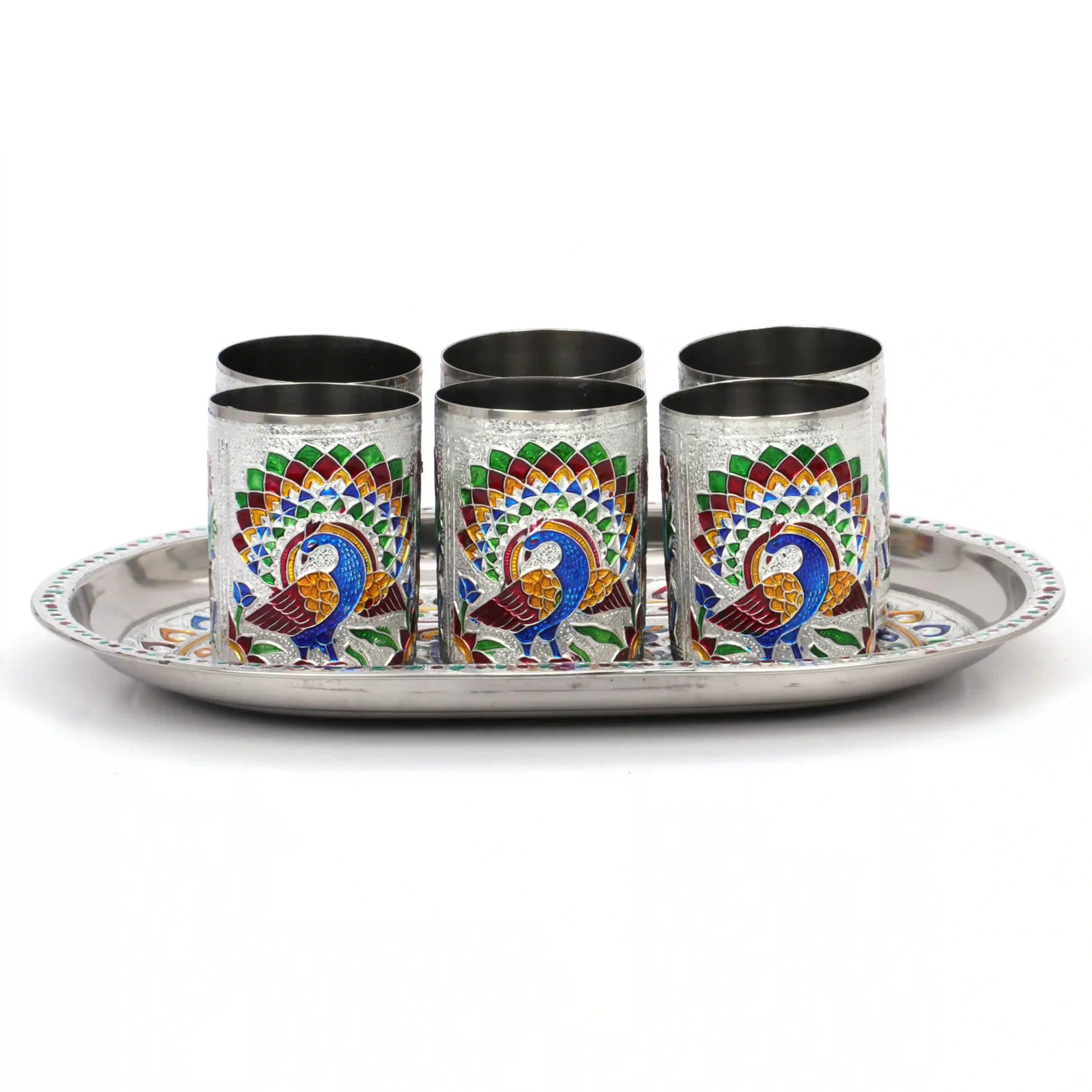 Glass Tray Set Stainless Steel | Serving Tray for Drinks & Snacks