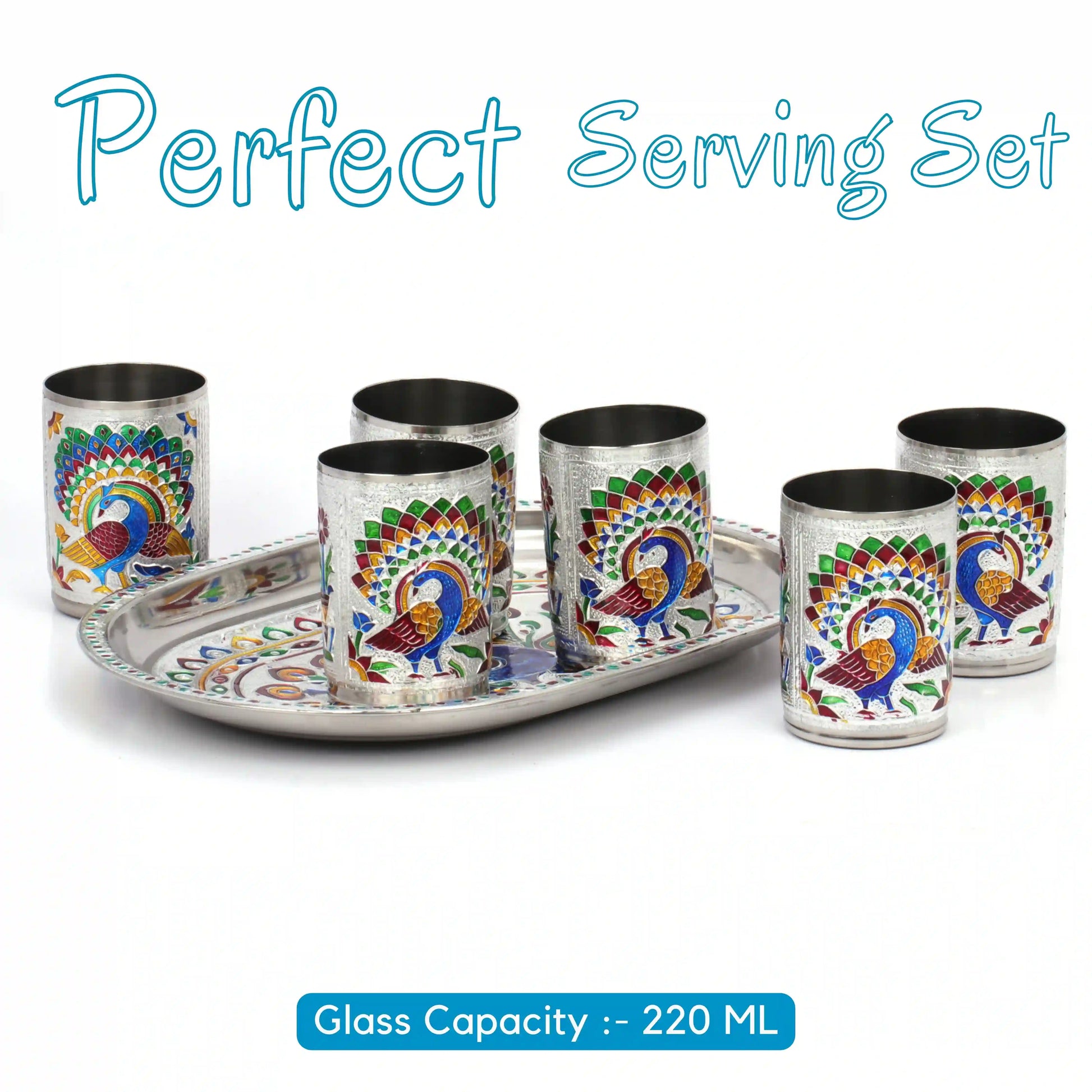 Glass Tray Set Stainless Steel | Serving Tray for Drinks & Snacks