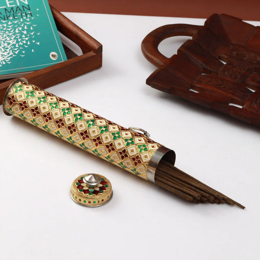 Agarbatti Meenakari Storage Box | Handmade Incense Stick Holder for Pooja
