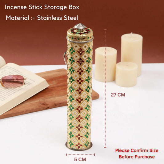 Agarbatti Meenakari Storage Box | Handmade Incense Stick Holder for Pooja