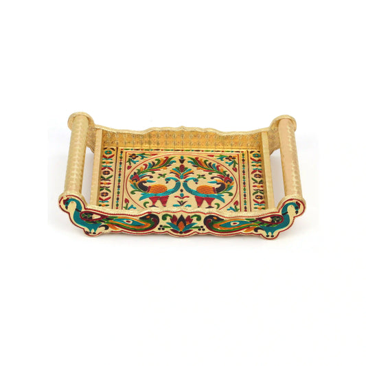Lemon Set Meenakari Tray with Handle | Glass Serving Tray Set for Gifting