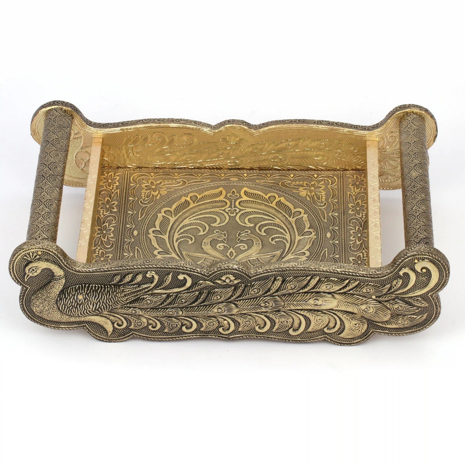 Wooden Serving Tray Set with Handles | Peacock Design Lemon Set Return Gifts
