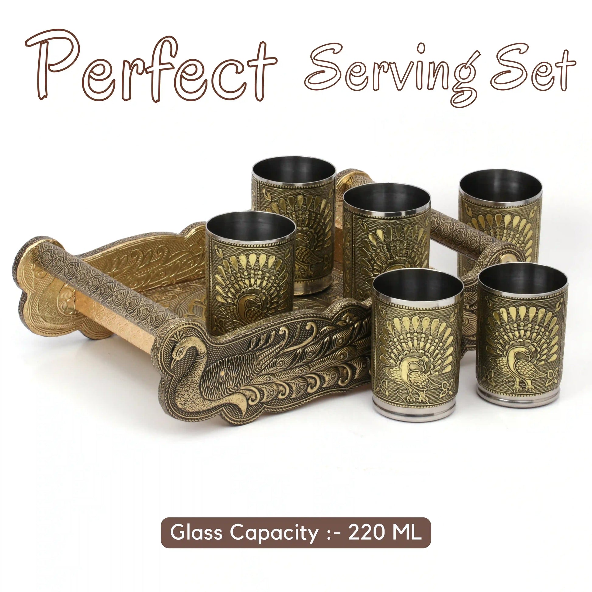 Wooden Serving Tray Set with Handles | Peacock Design Lemon Set Return Gifts