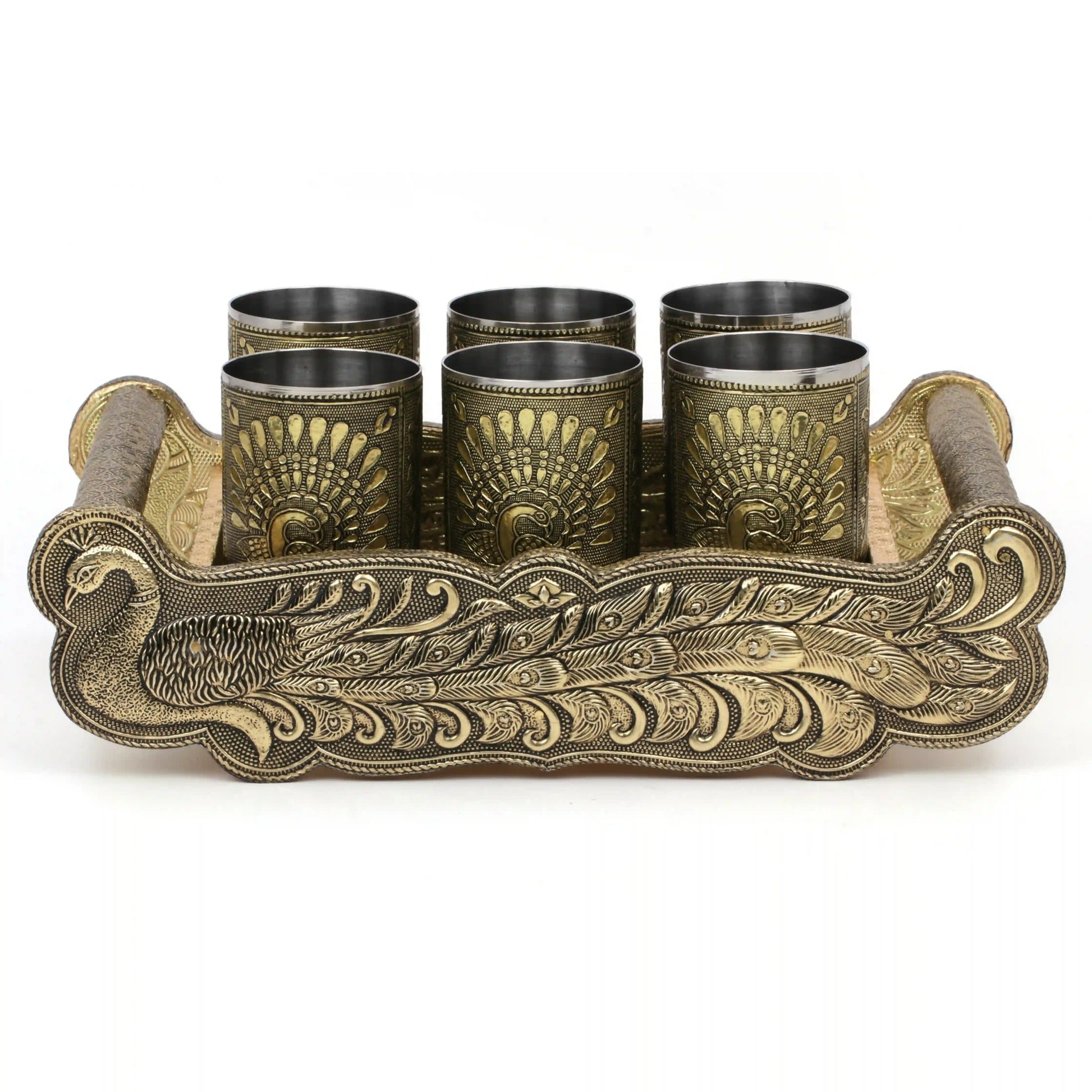Wooden Serving Tray Set with Handles | Peacock Design Lemon Set Return Gifts