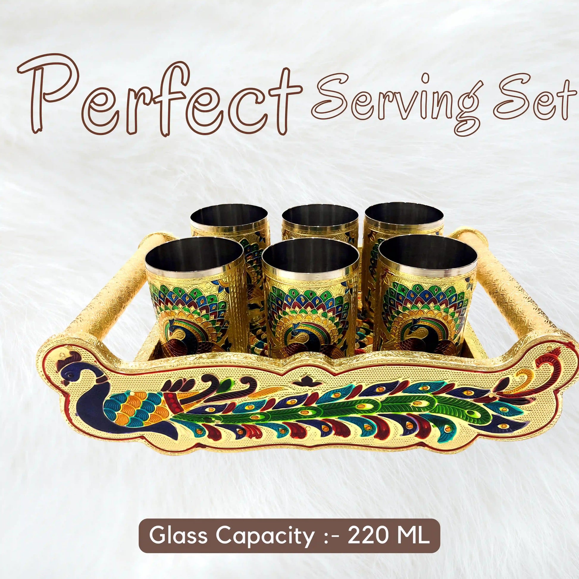 Serving Glass Tray with Handle | Meenakari Wedding Gift Glass Tray Set