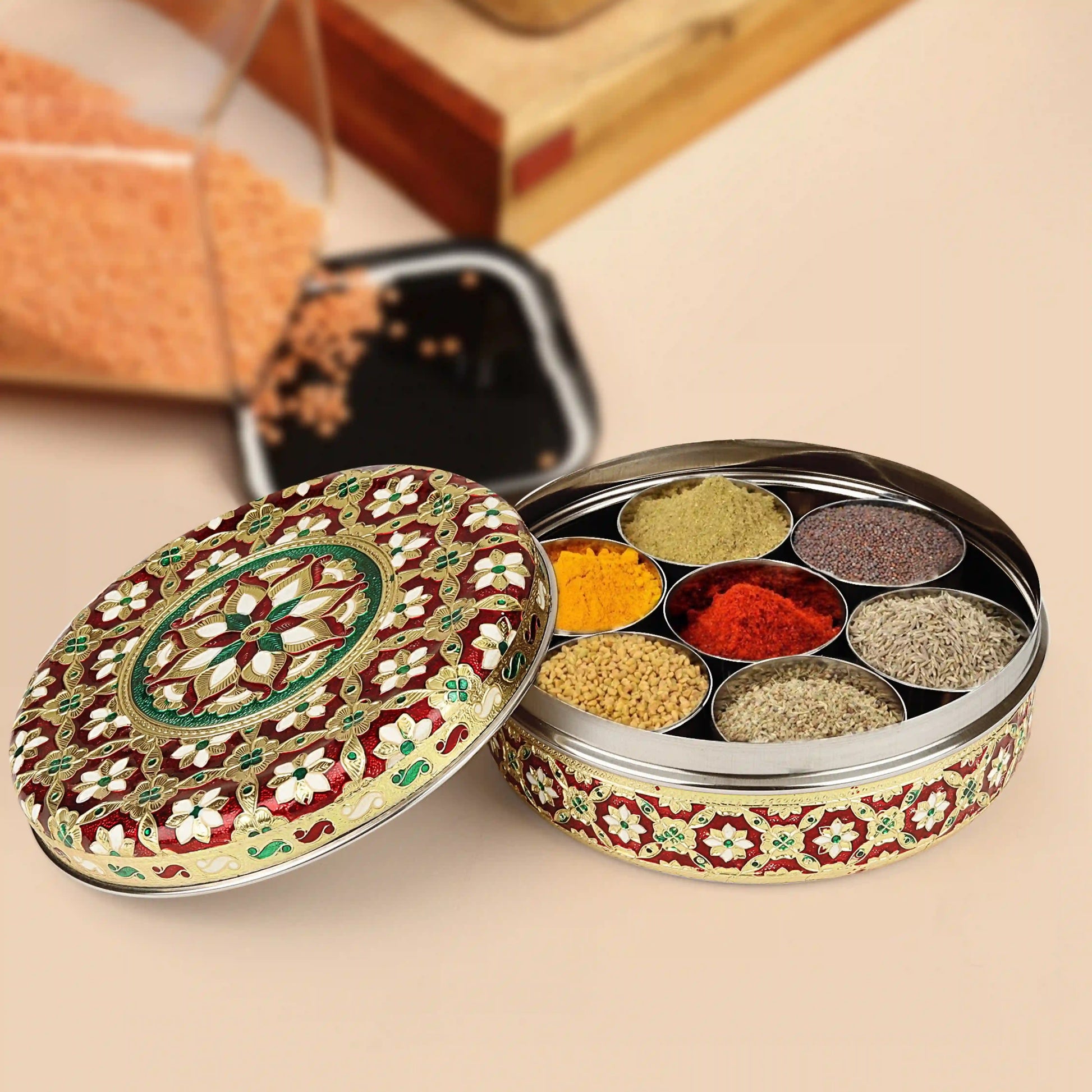 Spice Set Stainless Steel | Traditional Masala Box for Kitchen Storage