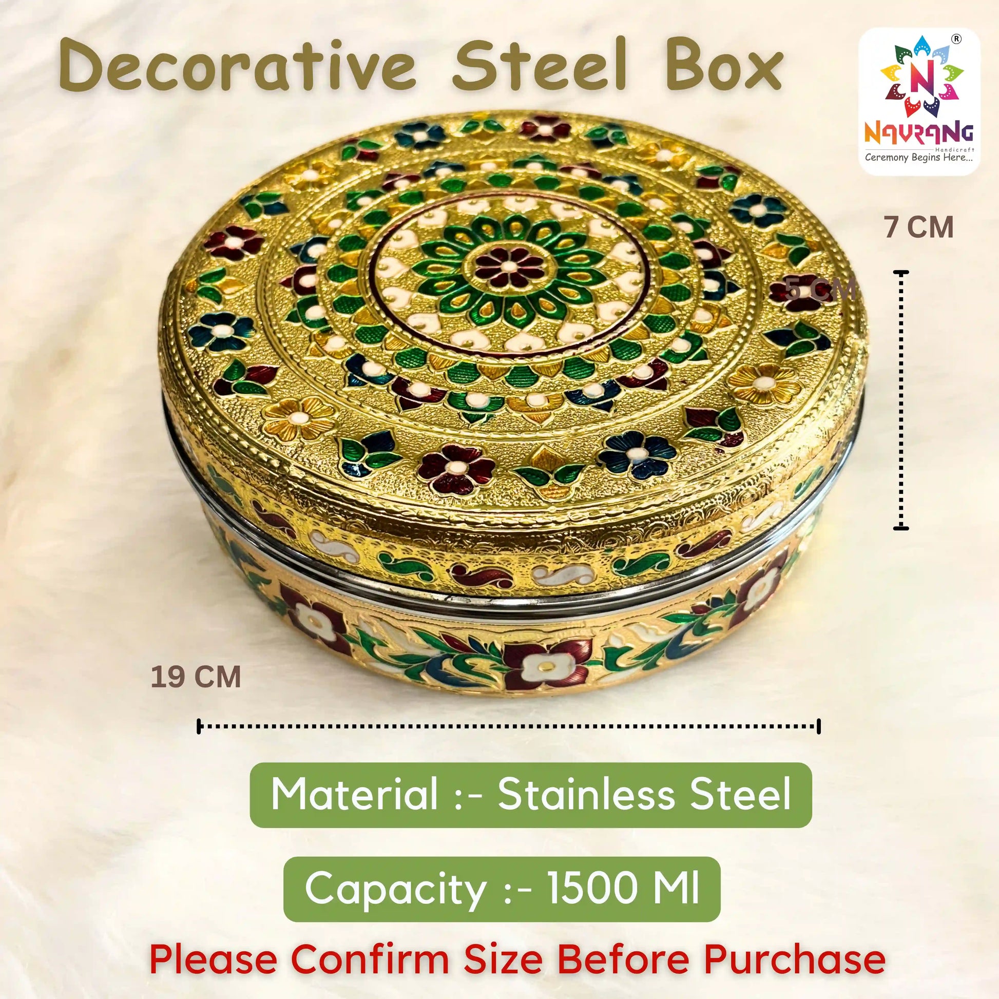 Meenakari Steel Utility Container 1500 ml | Large Kitchen Storage Dabba