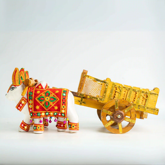 Wooden Decorative Bullock Cart Set | Handcrafted Rustic Home Decor & Gift Item