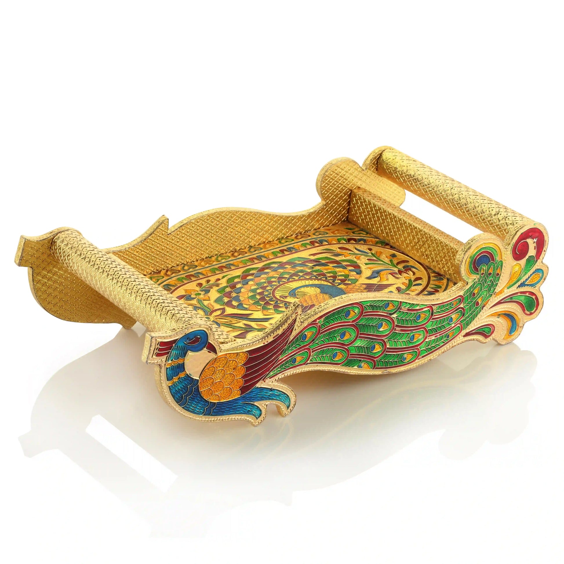 Meenakari Glass Tray Serving Set | Decorative Steel Tray for Snacks & Drinks
