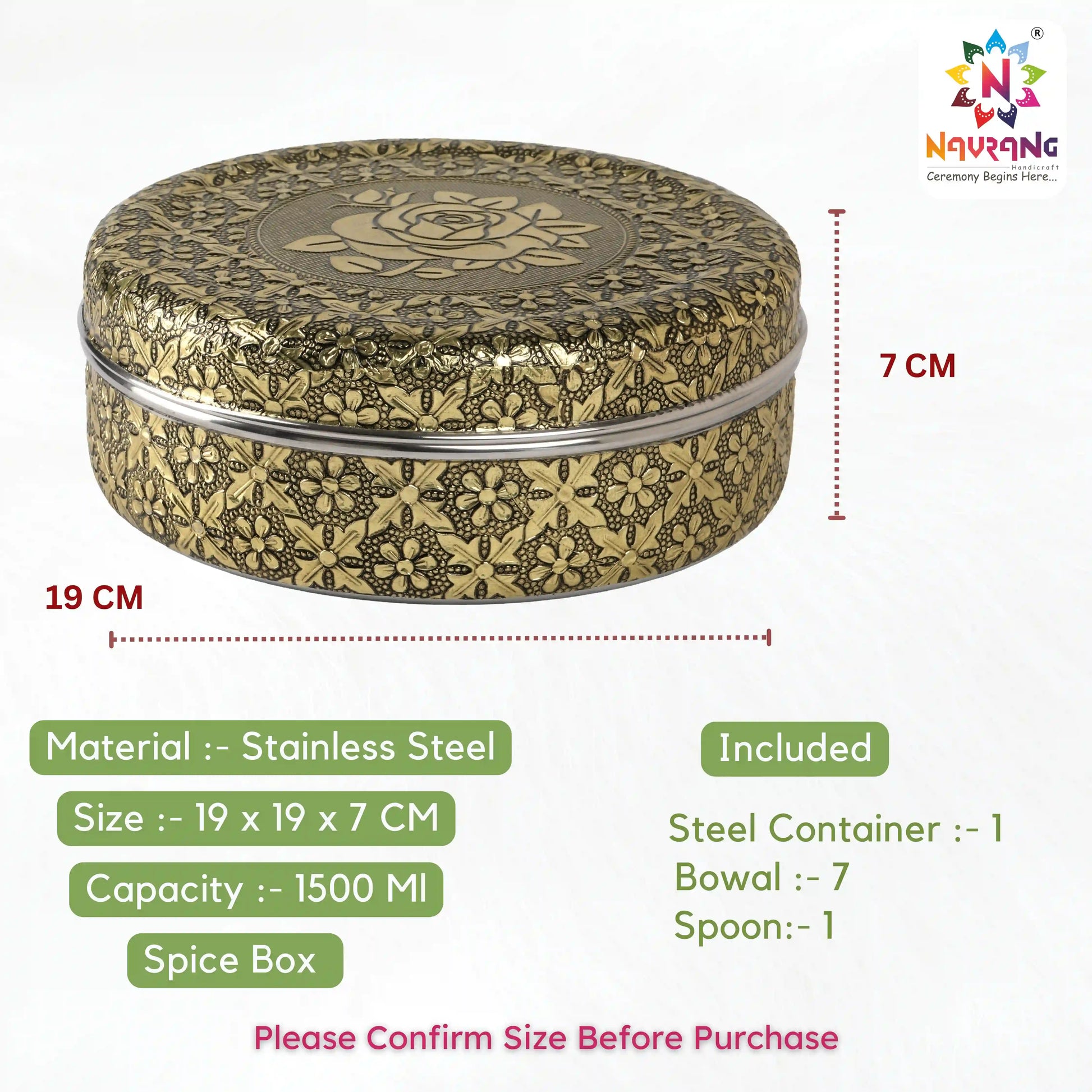 Spice Set Stainless Steel | Kitchen Masala Box Set for Cooking & Storage