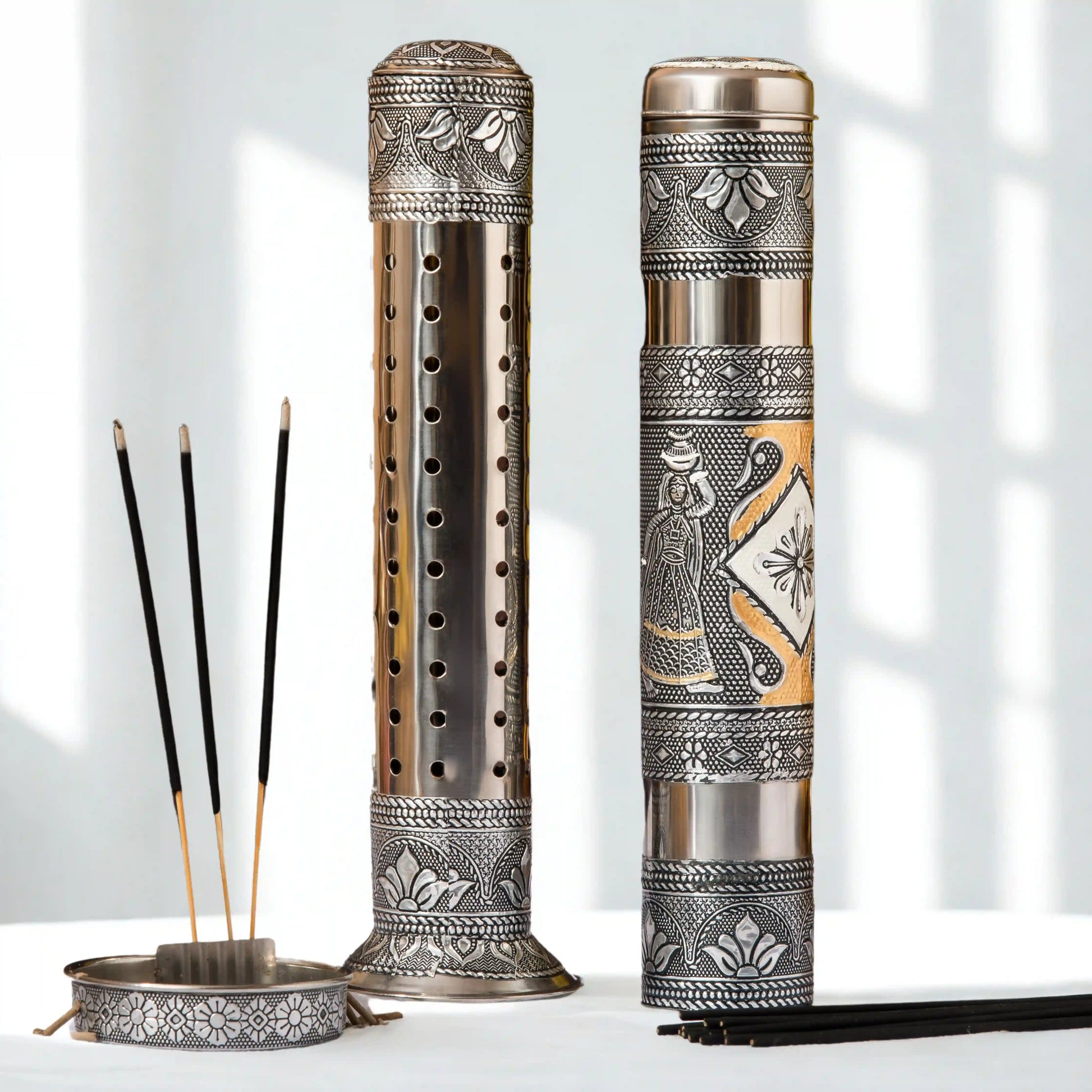 Incense Stick Holder & Storage Box Combo | Handmade Stainless Steel Pooja Set