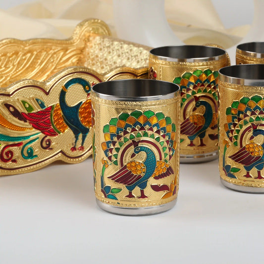 Meenakari Lemon Set Return Gifts | Glass Tray Serving Set for Festivals