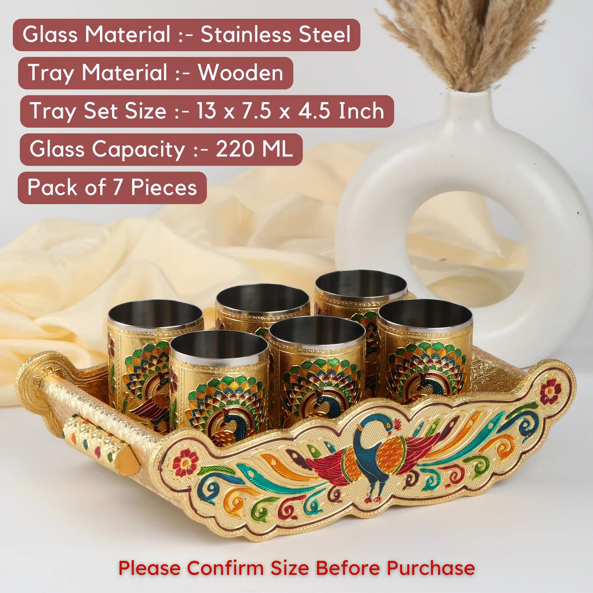 Meenakari Lemon Set Return Gifts | Glass Tray Serving Set for Festivals