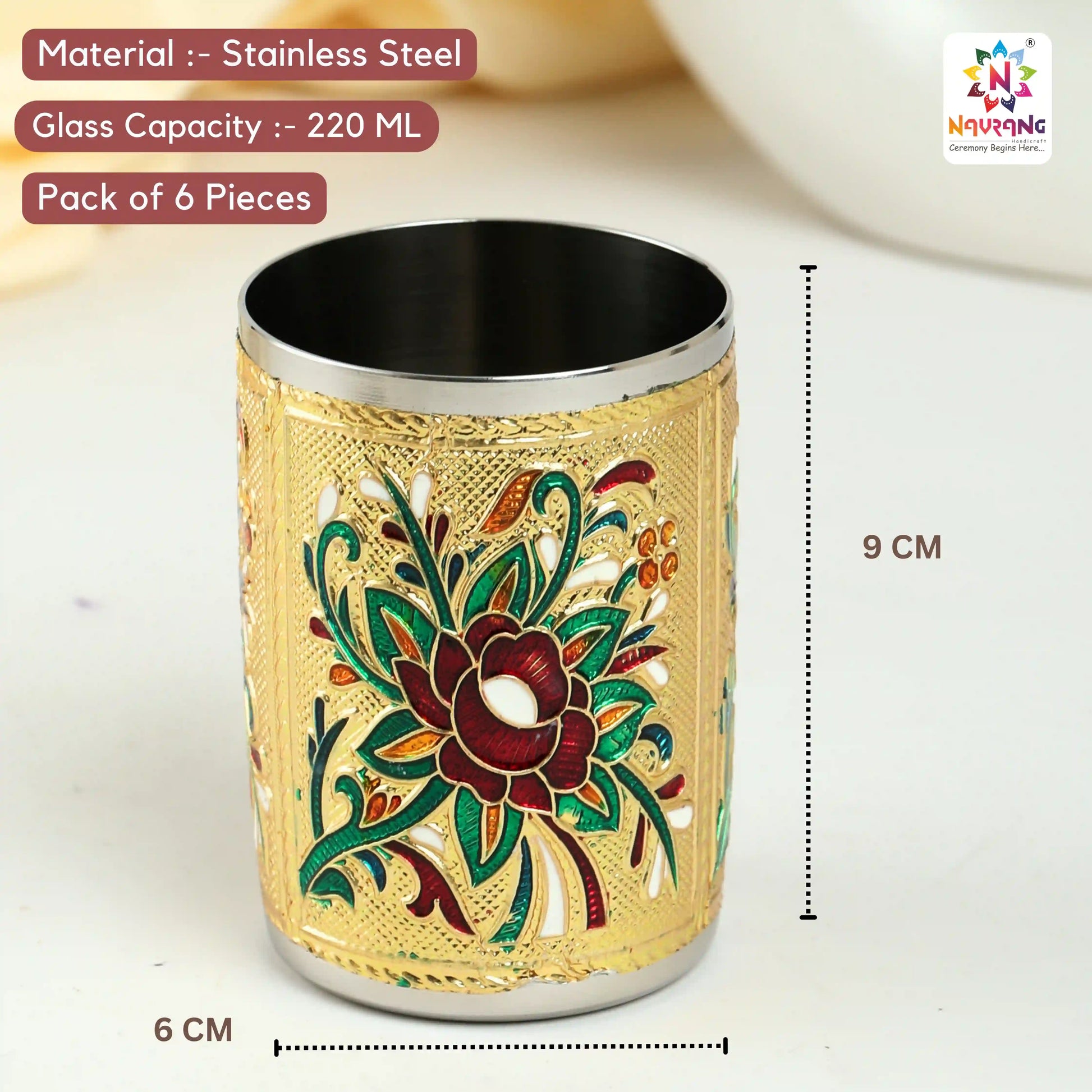Meenakari Steel Glass Set | Decorative Drinkware for Water & Juice