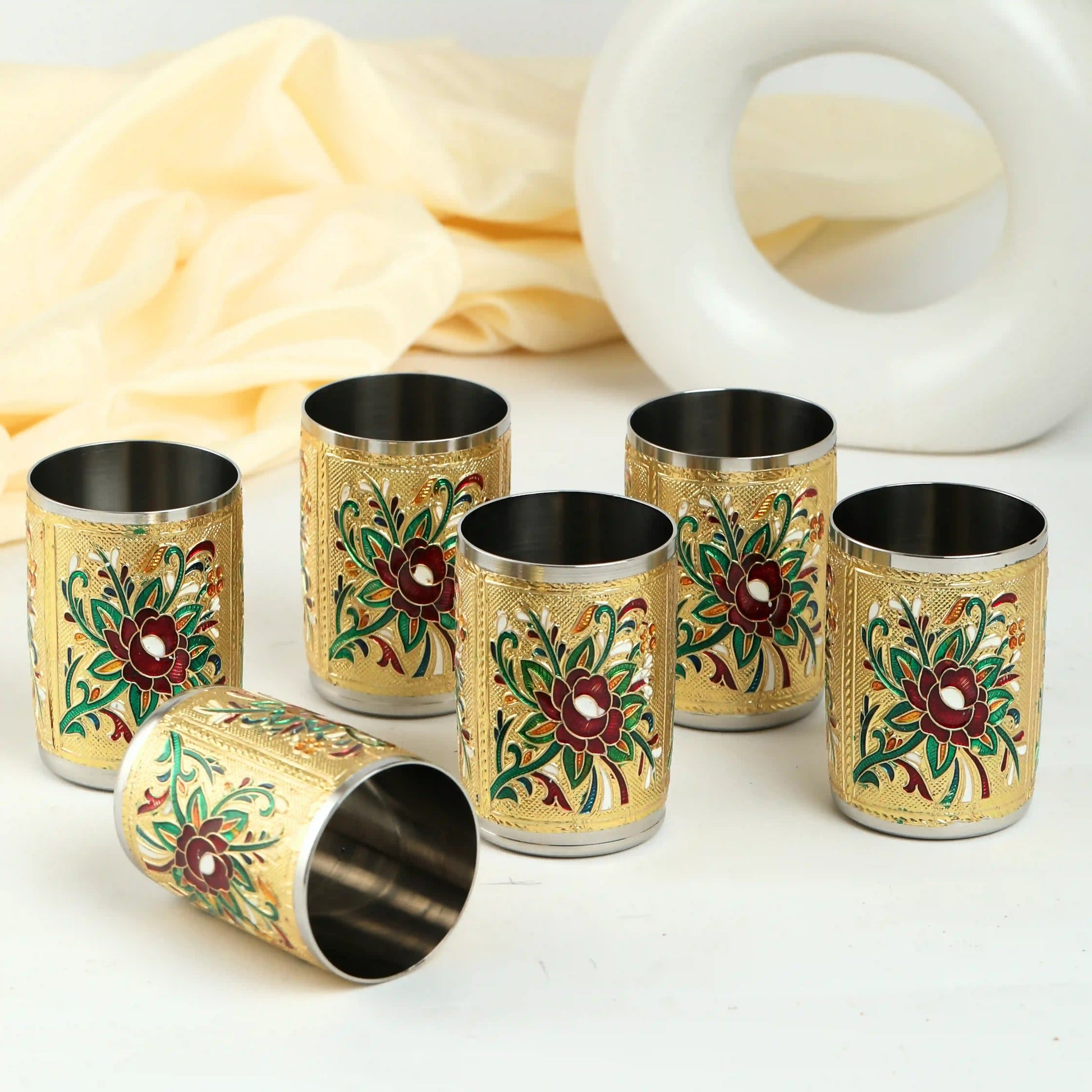 Meenakari Steel Glass Set | Decorative Drinkware for Water & Juice