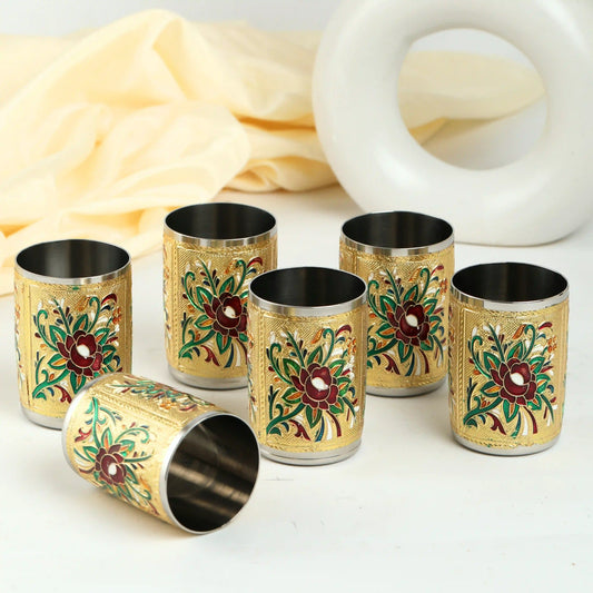 Meenakari Steel Glass Set | Decorative Drinkware for Water & Juice