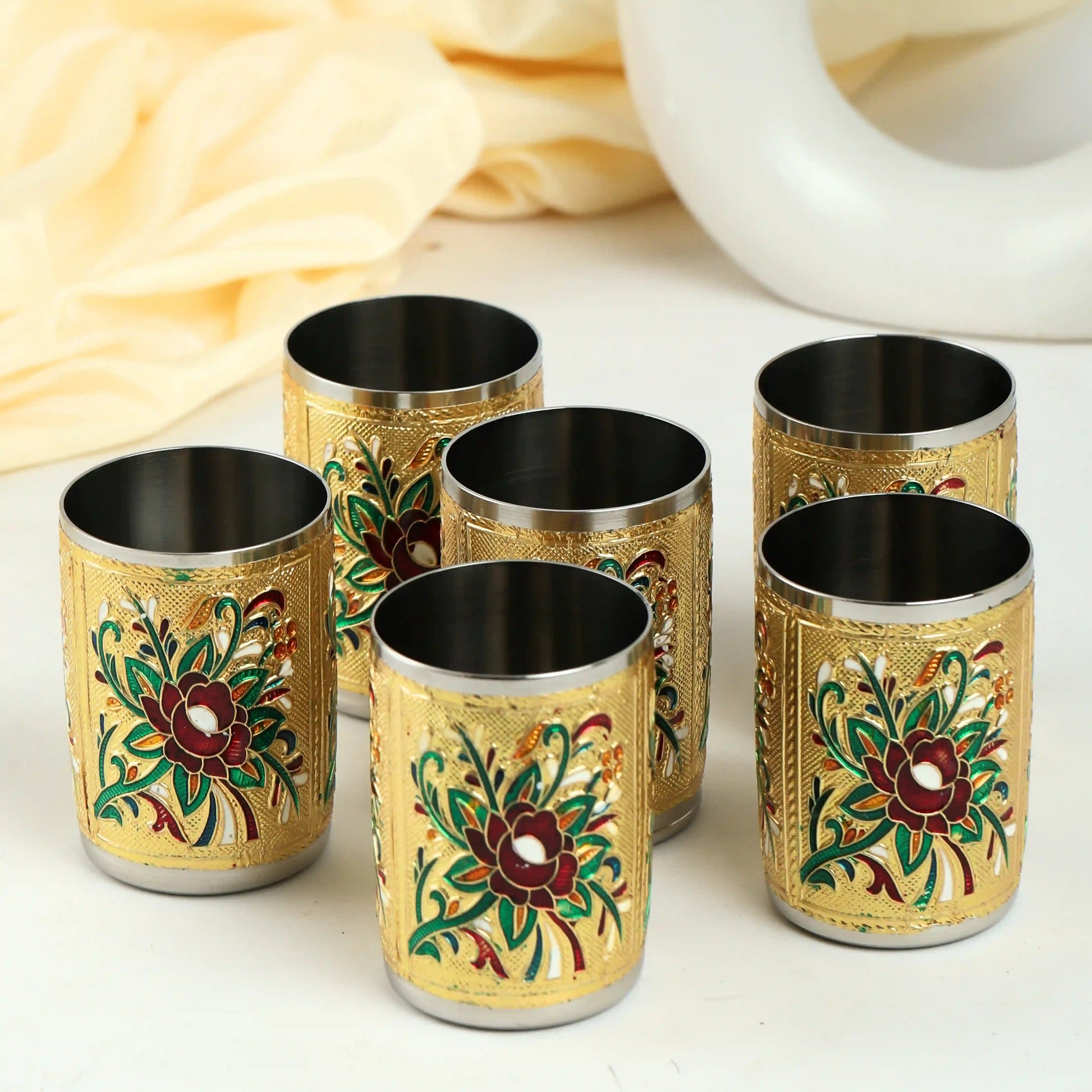 Meenakari Steel Glass Set | Decorative Drinkware for Water & Juice