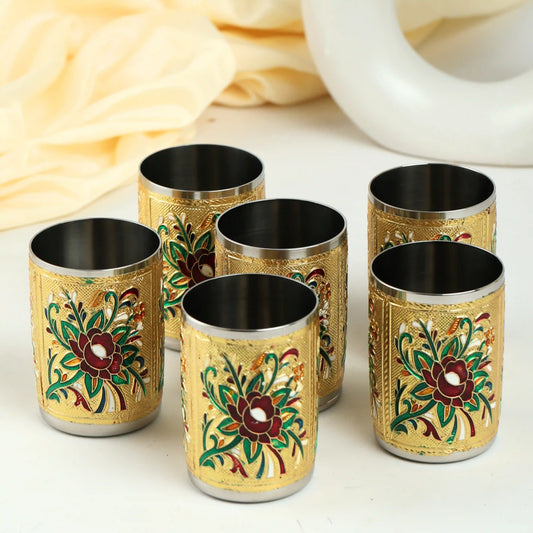 Meenakari Steel Glass Set | Decorative Drinkware for Water & Juice