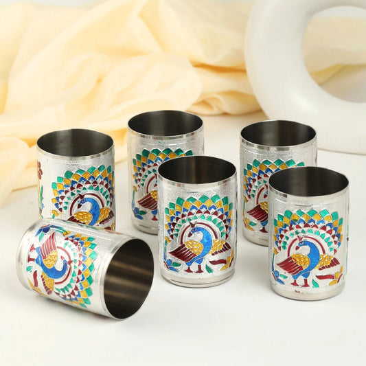 Decorative Steel Glass Set | Stainless Steel Tumblers for Water & Juice