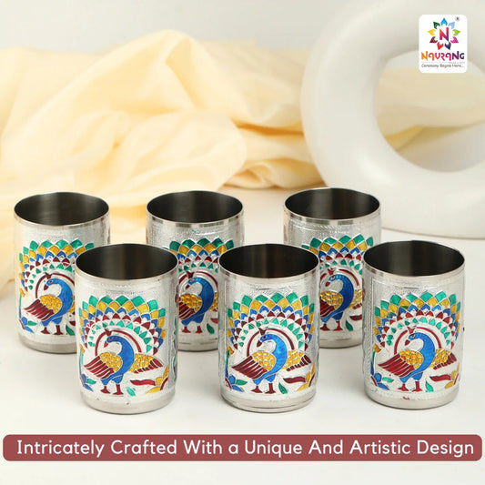 Decorative Steel Glass Set | Stainless Steel Tumblers for Water & Juice