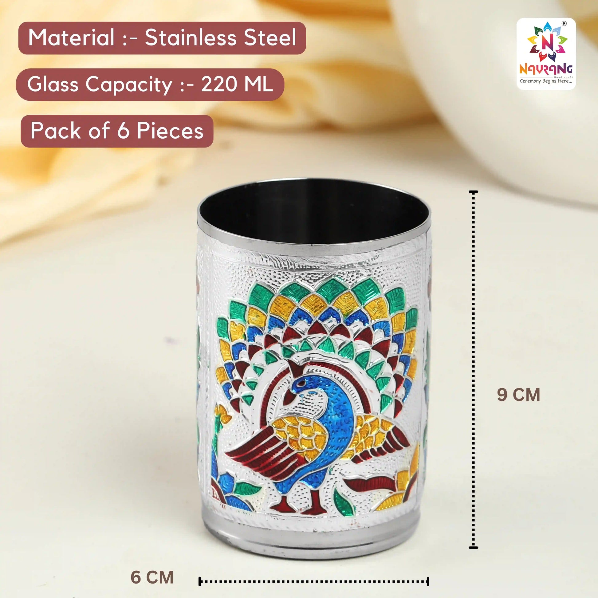 Decorative Steel Glass Set | Stainless Steel Tumblers for Water & Juice