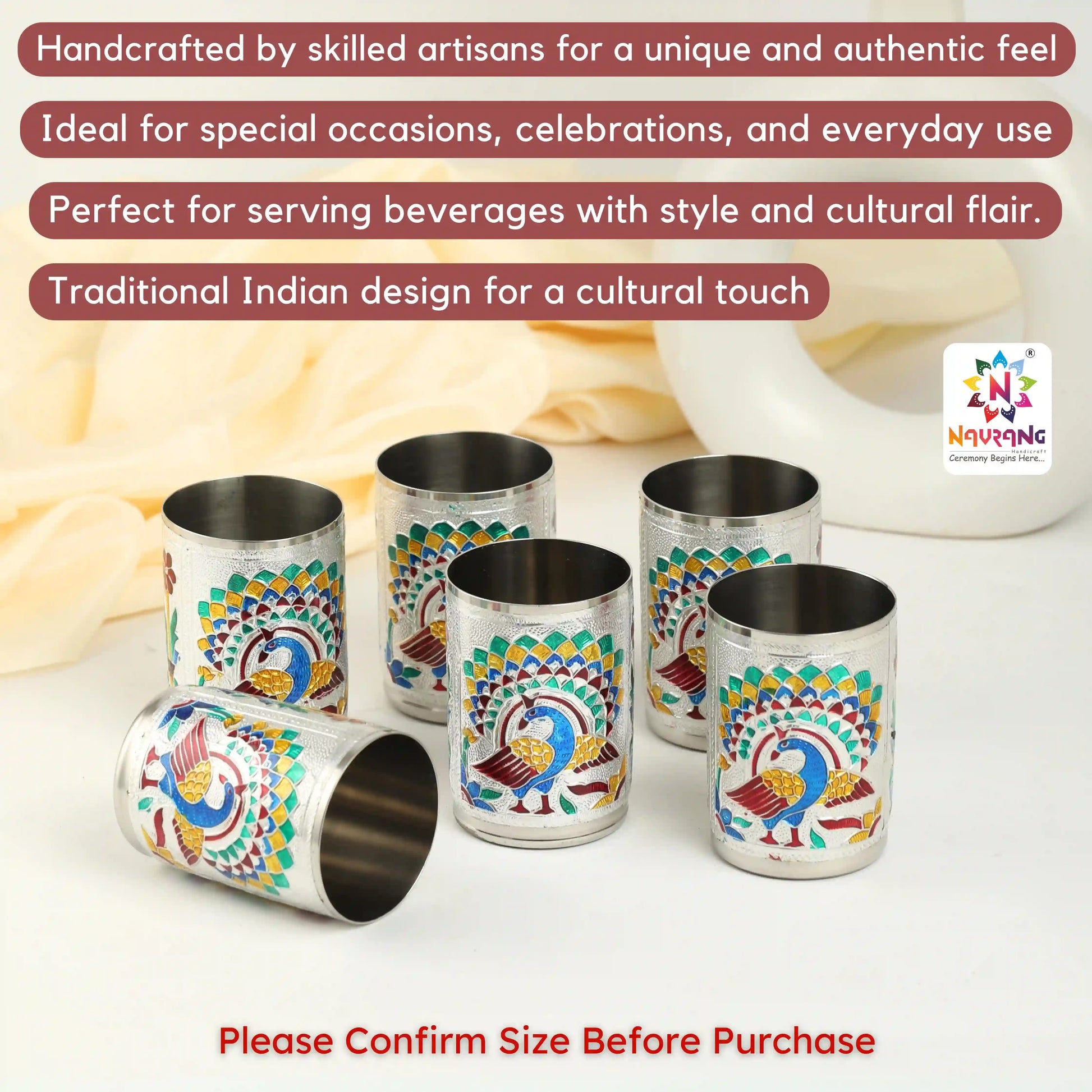Decorative Steel Glass Set | Stainless Steel Tumblers for Water & Juice