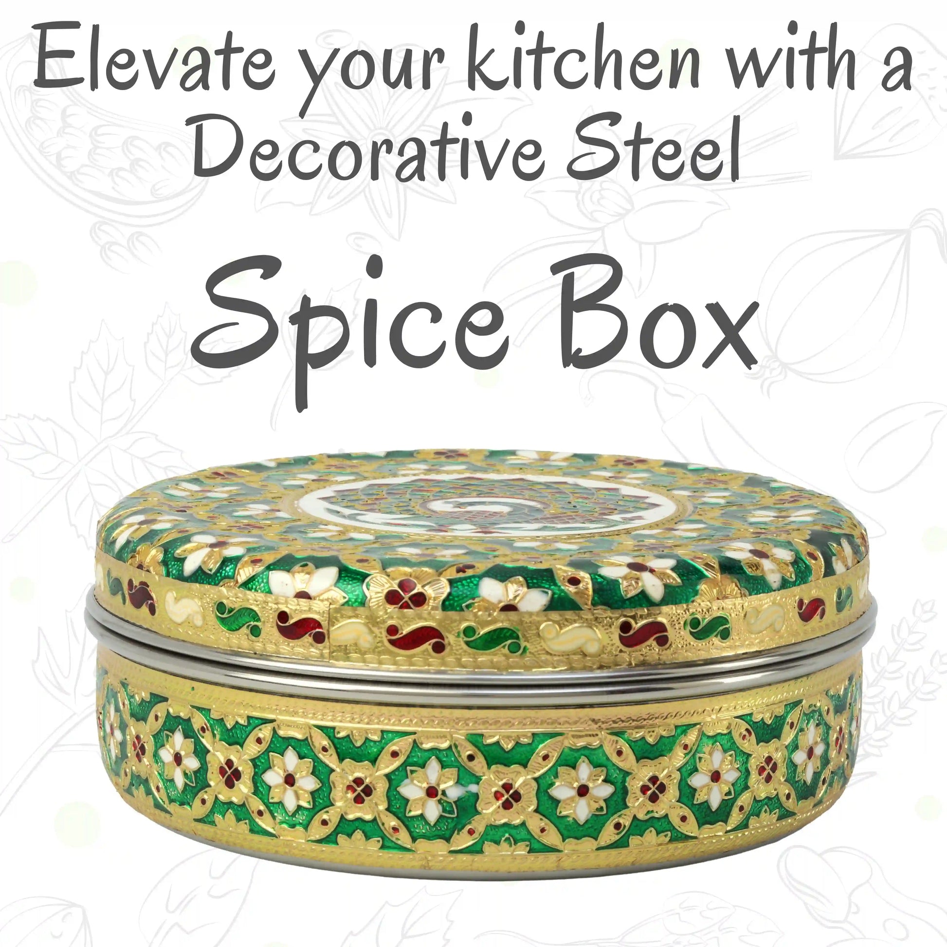 Spice Container Masala Storage Box Green Peacock Design | Kitchen Organizer