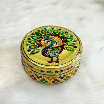 Golden Meenakari Steel Dabba Utility Container - 300 ml